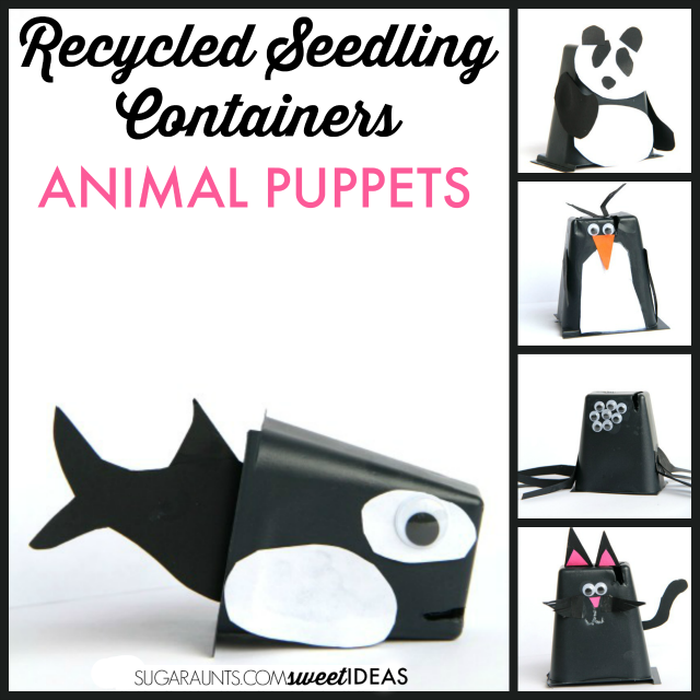 Recycled seedling container animal puppets craft