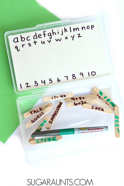 DIY Whiteboard dry erase board kit for travelling with kids. Practice letters, numbers, math, handwriting, and drawing while on long car trips or flights.