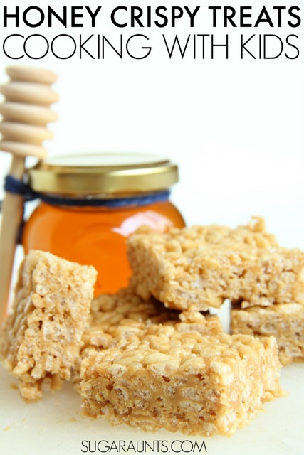Honey Peanut Butter rice krispy treats recipe. This is great for cooking with kids!