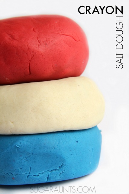 Make patriotic salt dough with crayons this Memorial Day, Fourth of July, or any day! Use melted crayons to dye the salt dough for a bright and vivid color with a smooth texture.