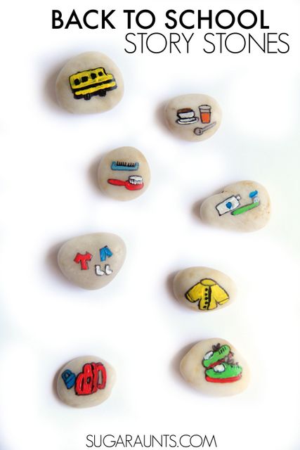 Back to school story stones for helping kids with the routines of Fall and school or homeschool mornings.