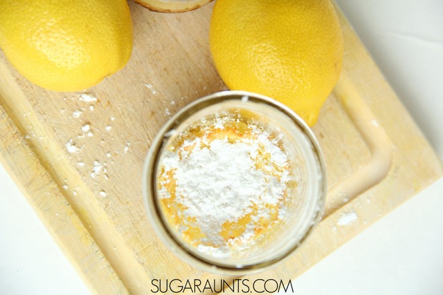 Make lemon bar cookies in a mason jar for gifting or a sweet and tart summery treat.  Kids will love to make these in a cooking with kids activity!