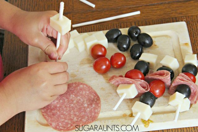 This Antipasta Skewer Kabab recipe is kid-friendly with it's lollipop stick skewers!  What a great idea for lunches or after-school snacks.  Part of the Cooking With Kids A-Z series.
