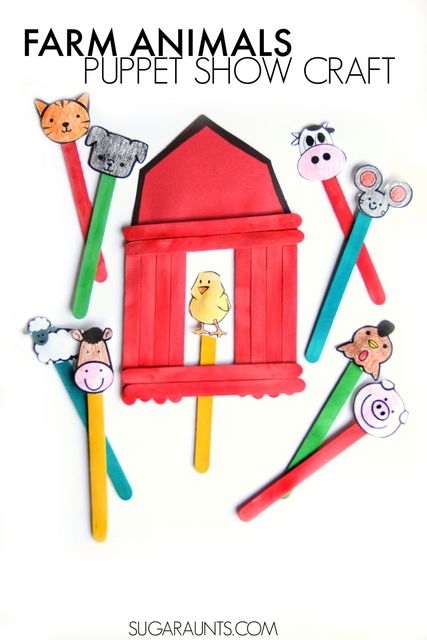 Big Red Barn Book activity with a barn craft and farm animal puppets.  Preschool (and older kids!) love this activity for pretend play and using their imagination about what the animals do on the farm.