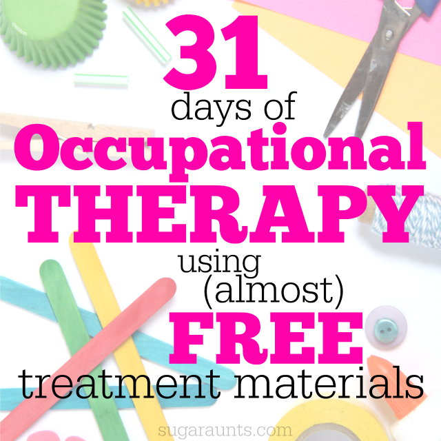 Occupational Therapy treatment tips and tools for pediatrics and school-based therapy using mostly free or inexpensive materials and items you can find around the home.  Great resource and many ideas here!