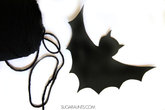 Halloween bat craft and creative letter formation activity in this sensory Halloween craft that is a Scissor Skill power house.  Appropriate and fun for creative kids from preschool, kindergarten, and elementary school aged.