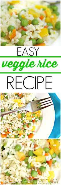 Receta fácil de arroz con verduras. Es una guarnición fácil o un plato principal si le añades una proteína. A los niños les encanta y pueden ayudar a cocinar en esta receta de cocina fácil con niños.