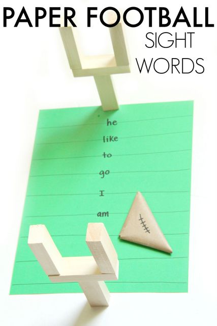 Sight word paper football game for Kindergarten students and beginner readers.