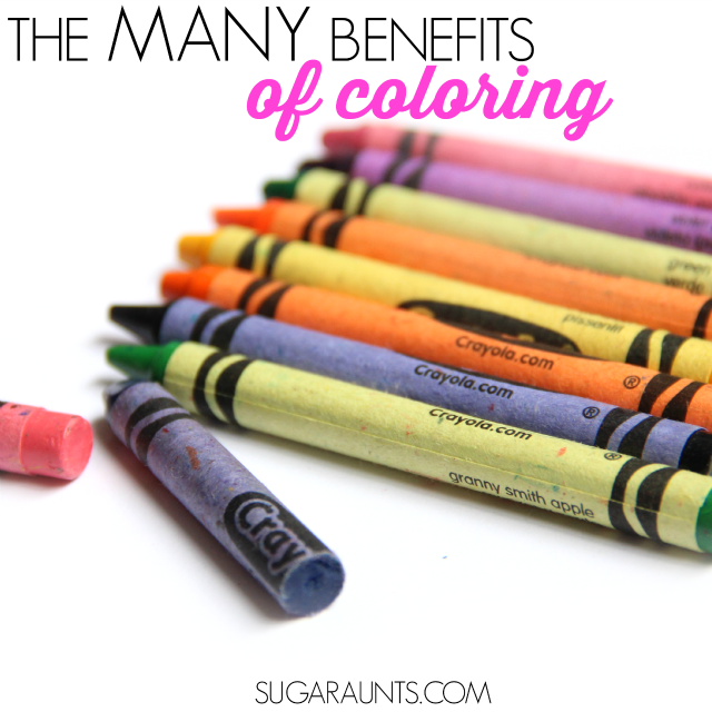 There are so many benefits to coloring for kids: hand strength, visual motor skills, visual perception, tool use, creativity, endurance, creativity, self-confidence, task completion, and learning objectives!  Tips from an Occupational Therapist for working on coloring and handwriting in school and at home.