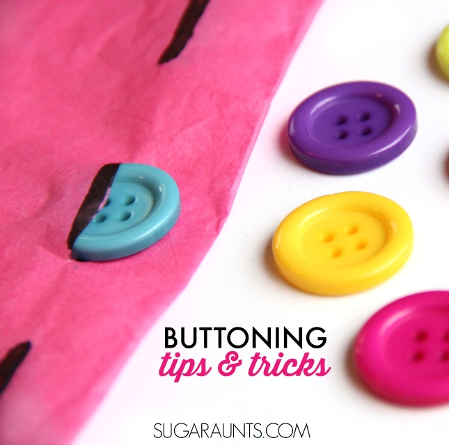 How to teach buttoning to kids including tips from occupational therapy for buttoning skills.