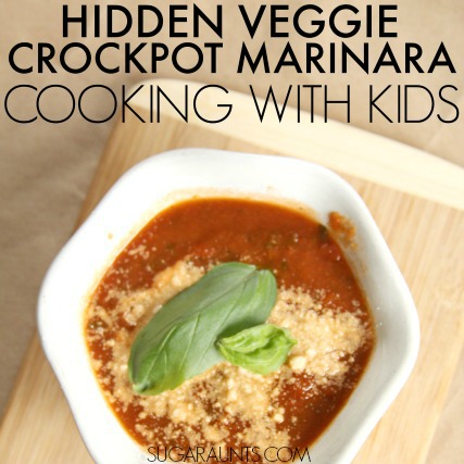 Hidden Vegetable Crockpot Marinara Sauce recipe.  Make this one together with the kids and enjoy the extra veggies!