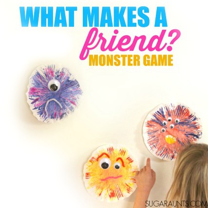 Leonardo the Terrible Monster craft and game to explore friendship with kids.  Talk about the qualities that makes a good friend with kids.  This book and activity is perfect for preschool and play dates!