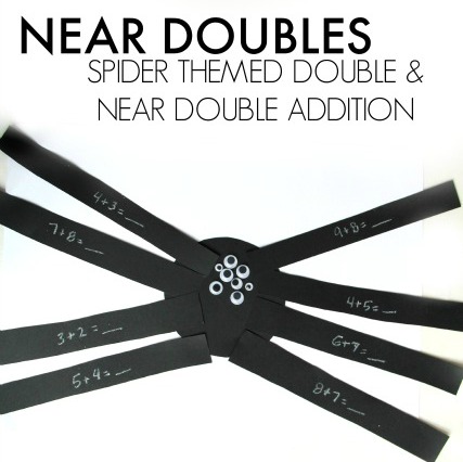 Adding Doubles and Near Doubles in Second Grade Math up to 20, with a hands-on math, spider theme.