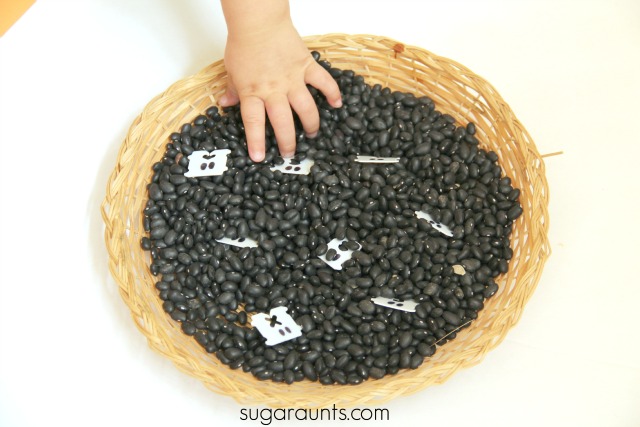 Ghost sensory bin with cute bread tie ghost craft.  Lots of sensory bin tips and tools in this post, from an Occupational Therapist, including why sensory bins are so great for kids with and without sensory issues!