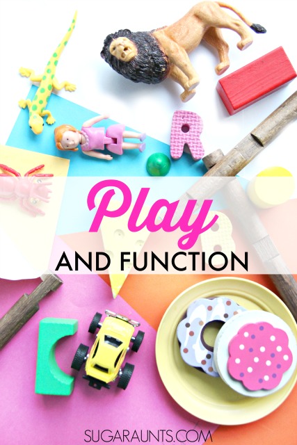 Developmental play ideas for function in kids with everyday play items.