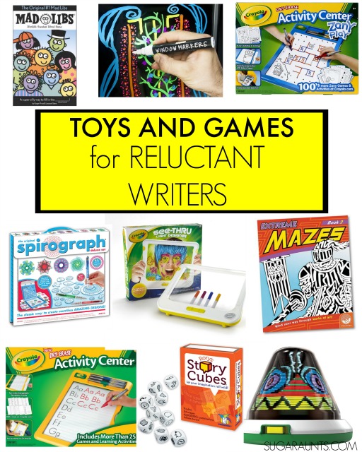 Toys and game ideas for kids who are reluctant writers, and "hate" handwriting.
