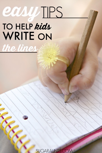 Tips for helping kids to write on the lines in handwriting problems. Ideas to help kids with sloppy handwriting from an Occupational Therapist.