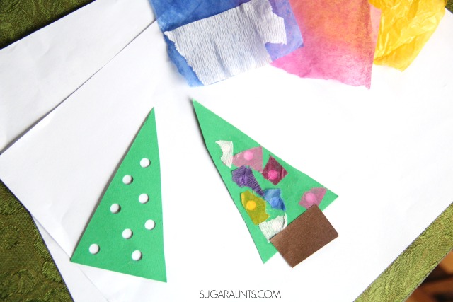Kids can make this 3D Christmas Tree card while working on so many fine motor skills like hand strength, open thumb web space, intrinsic muscle strength, arch development, with proprioceptive input, too.  The Occupational Therapist in me loves this!