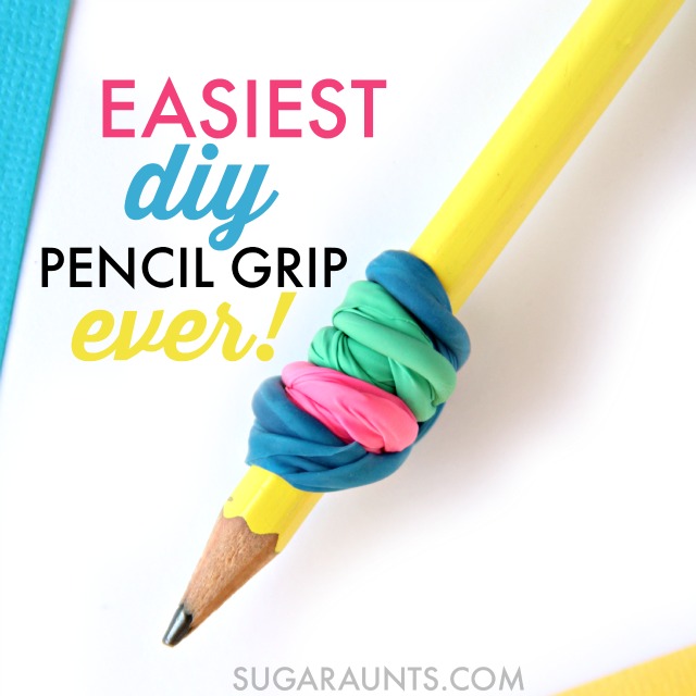 Make a DIY Pencil Gripper with balloons to encourage a tripod grasp and proprioceptive input during handwriting.