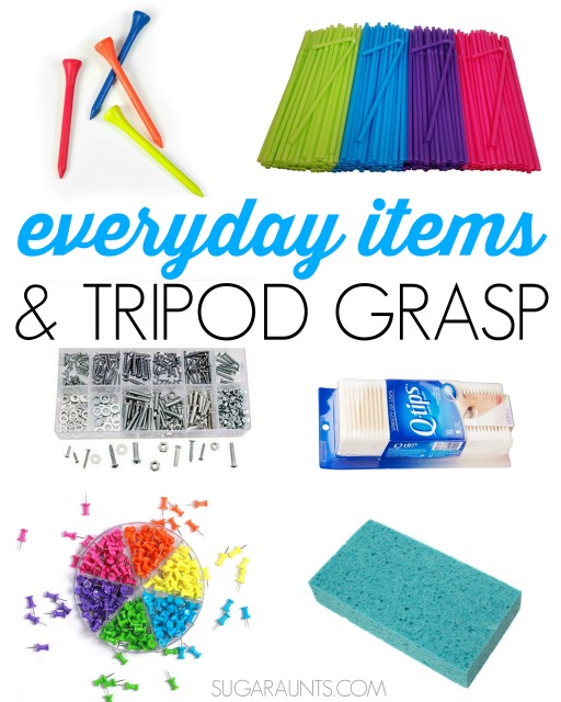 Work on tripod grasp using everyday household items. Tips from an Occupational Therapist.