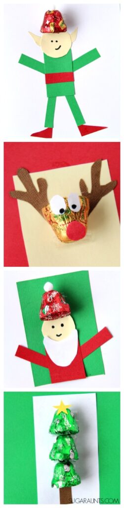 Manualidades para hacer tarjetas de chocolate en forma de campana para regalar en Navidad y como idea de regalo que pueden hacer los niños.