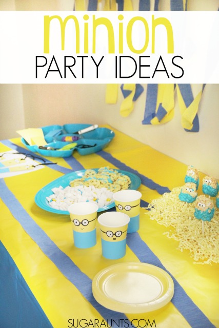Minion movie night party decorations, minion crafts, and minion snacks #MinionsMovieNight ad