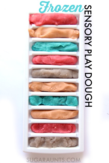 This sensory play dough recipe is so cool! Its made with Pixy Stix candy and smells amazing.  The best part is freezing the dough-its such a great fine motor strengthening activity and great for proprioceptive input to the hands.