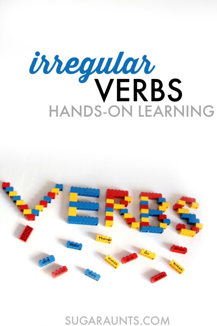 Utiliza LEGOS en esta actividad de aprendizaje práctico para enseñar y aprender sobre los verbos irregulares, ¡esto es genial para segundo grado!