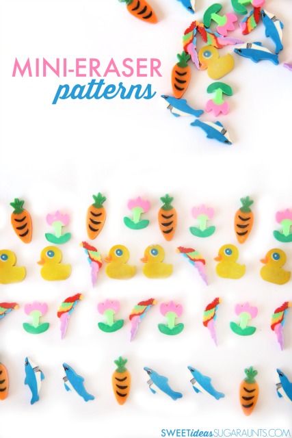 Mini-eraser patterns are a fun way to practice hands-on math with Kindergartners, and fine motor skills like in-hand manipulation.