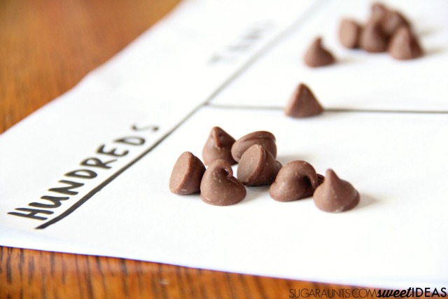 Reagrupación matemática con chips de chocolate