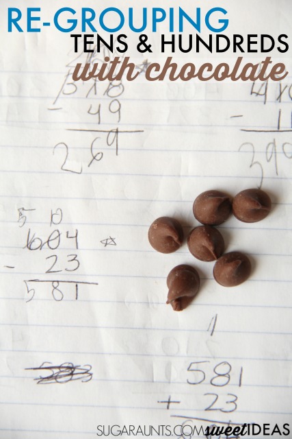 Regrouping math with chocolate chips