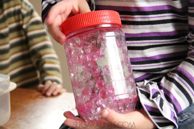 Valentine's Day Sensory Bottle with waterbeads and hearts
