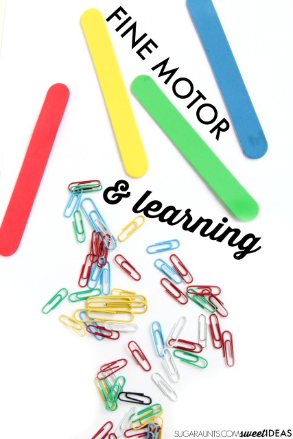 Use paper clips and foam craft sticks to work on counting, addition, and subtraction as well as color recognition and color matching.