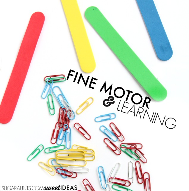 Fine motor color matching and math activity using paper clips and foam craft sticks.