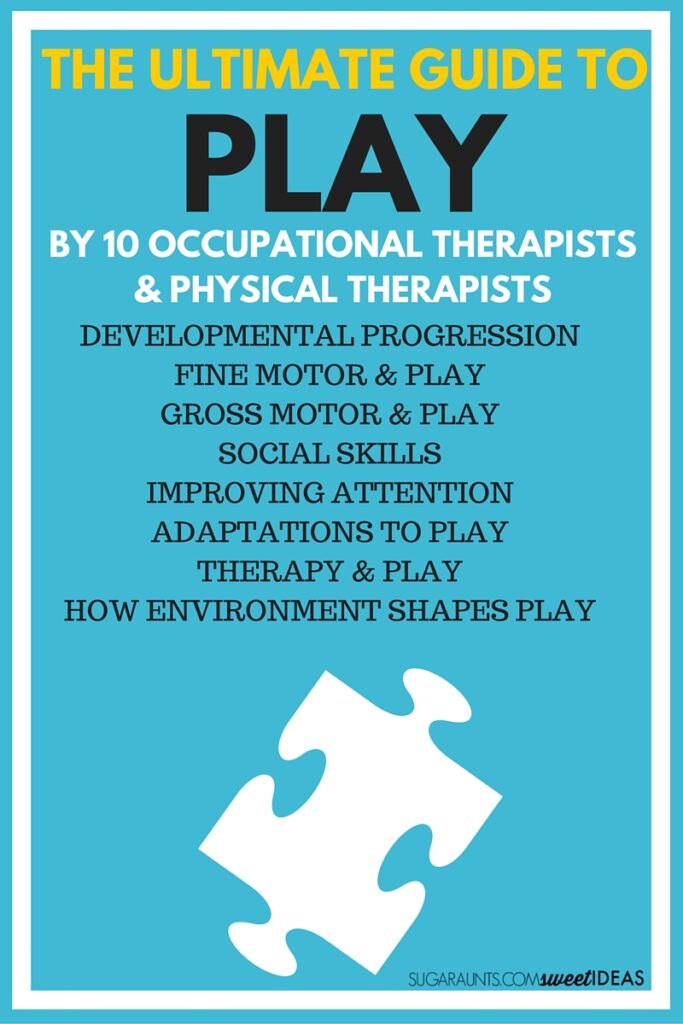 Play and the child in fine motor skills, gross motor skills, developmental progression of play, helping attention and social skills through play, and using play as a therapeutic tool in Occupational Therapy and Physical Therapy with kids.