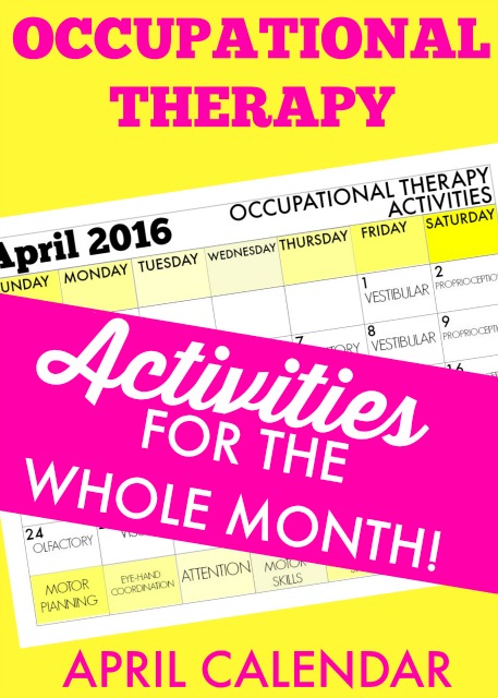 April occupational therapy calendar for therapy planning