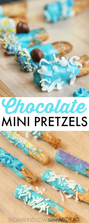 Chocolate diped pretzel bites are perfect for cooking with kids and a cooking activity at preschool or a play date! Love these for kids parties, too!