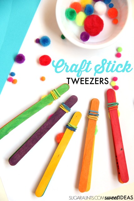 Build fine motor skills including pencil grasp using these homemade DIY tweezers made from craft sticks.