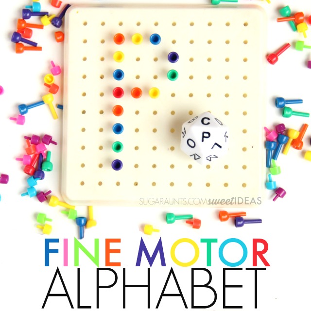his fine motor peg board activity incorporates eye-hand coordination and tripod grasp to manipulate pegs in order to build letter formation skills, and using a dice, which adds a power in-hand manipulation component to the activity...with a bit of fun mixed in.