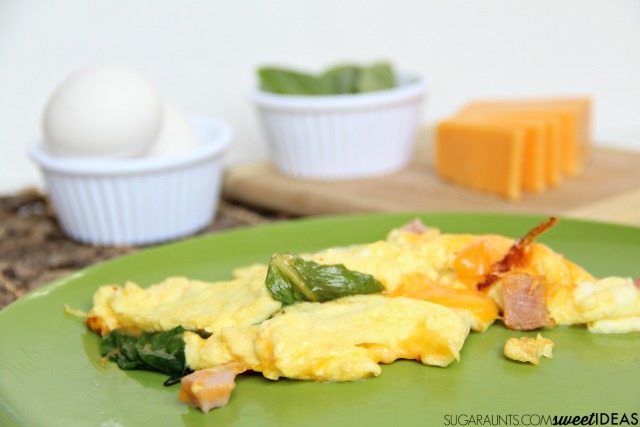 Kids love this omelet recipe and it's so easy to make. Add healthy ingredients for an easy cooking with kids favorite breakfast idea. 