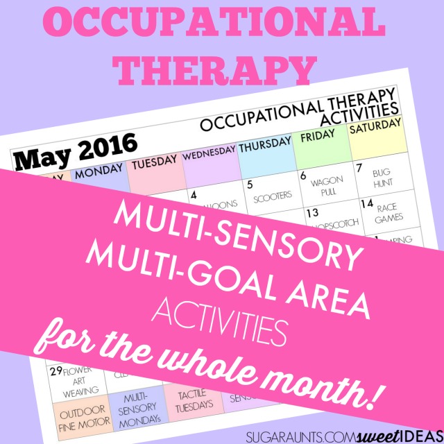 Utilice este calendario de mayo de Terapia Ocupacional para planificar ideas de tratamiento de OT.