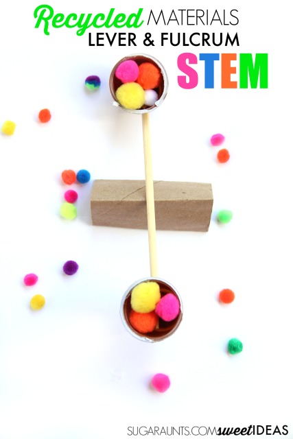 Build a lever and fulcrum with recycled materials in this STEM activity that is perfect for kids to do over the summer at home or at summer camp to prevent the summer slide!