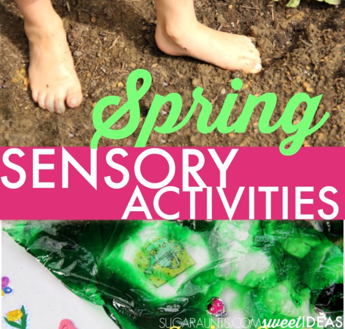 Easy Spring-themed sensory ideas for tactile sensory play, sensory processing, proprioception, scented sensory play, and more.  Easy set-up and mess-free with easy clean up ideas for sensory activities.