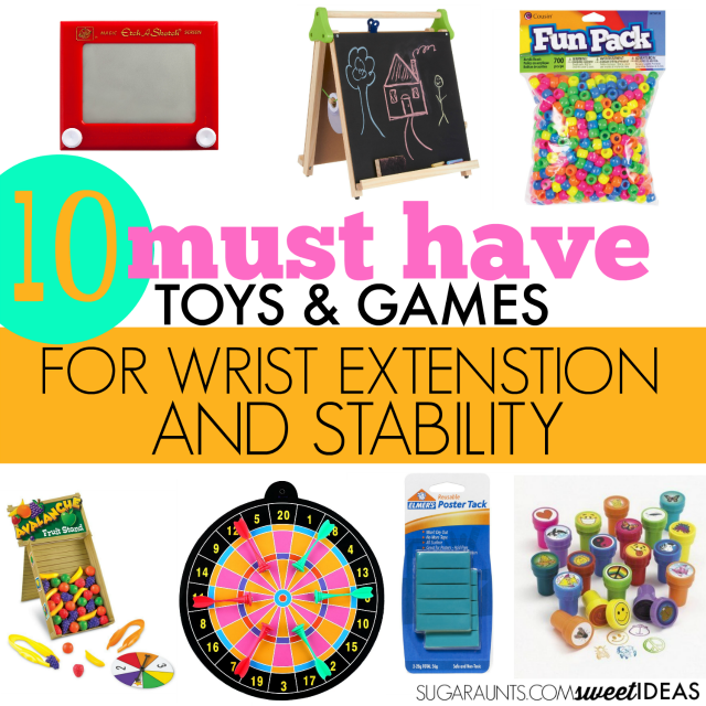 These toys and games are perfect for building wrist stability and strengthening the wrist extension muscles needed for a functional grasp with dexterity in activities like handwriting.