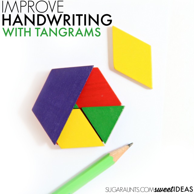 Work on handwriting skills using tangrams to address the visual perception skills needed for written work.