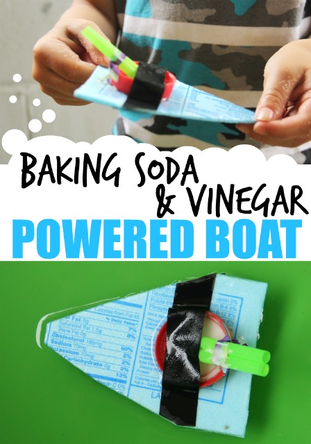 Baking soda and vinegar react in this movement and power STEM activity to power a boat made with recycled materials. This is a fun outdoor STEM science experiment for kids.