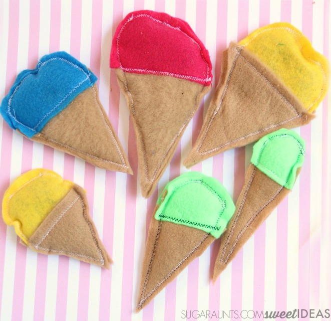 Easy ice cream cone bean bag idea for proprioception and sensory play for kids.