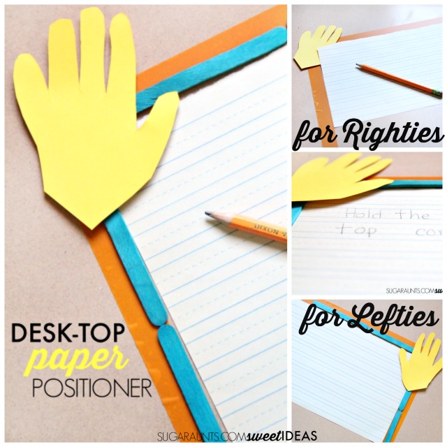 Make this desk top paper positioner to help kids hold and stabilize the paper when writing and to position the paper on the desk for improved legibility in handwriting.