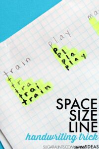 Writing on graph paper to help kids work on visual motor integration skills and legibility through improved line awareness, letter formation, size awareness, spatial awareness, and handwriting neatness.