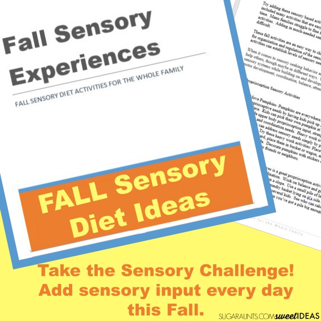 Calendario sensorial de octubre con temática de cosecha para ideas de terapia ocupacional